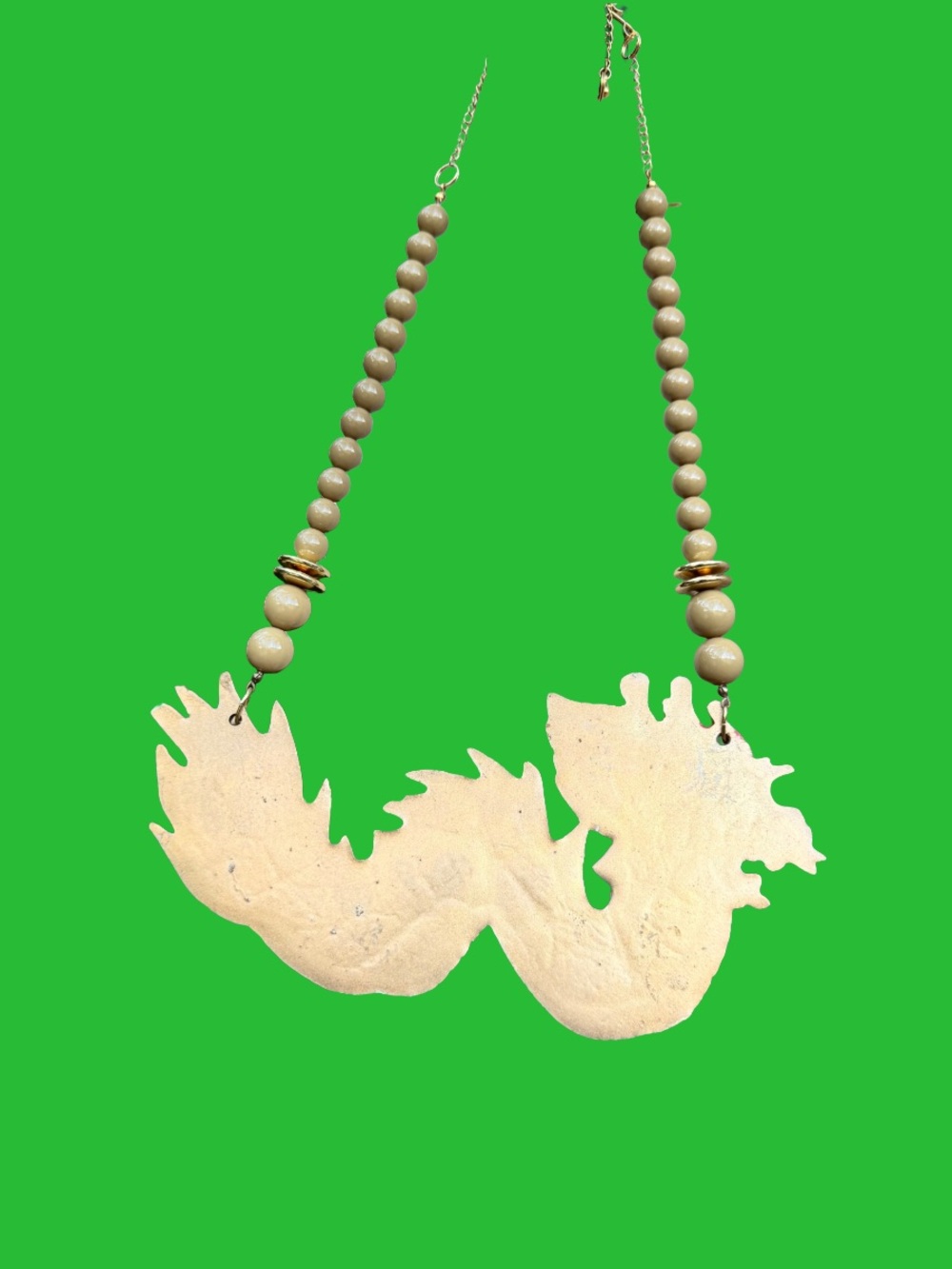 🐉 Bold Gold Tone Dragon Statement Necklace Beaded Red Rhinestone Eyes - Picture 6 of 10